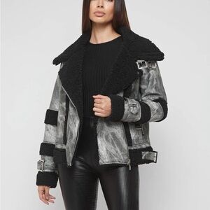Black Leather Jacket with Oversized Collar